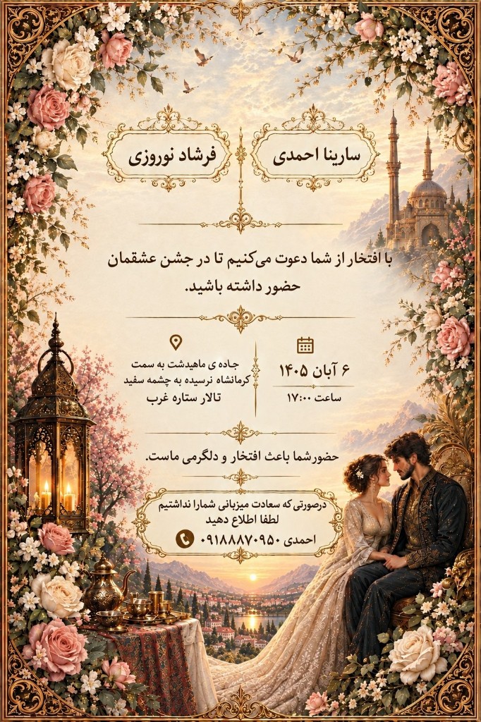 کارت دعوت سارینا احمدی و فرشاد نوروزی